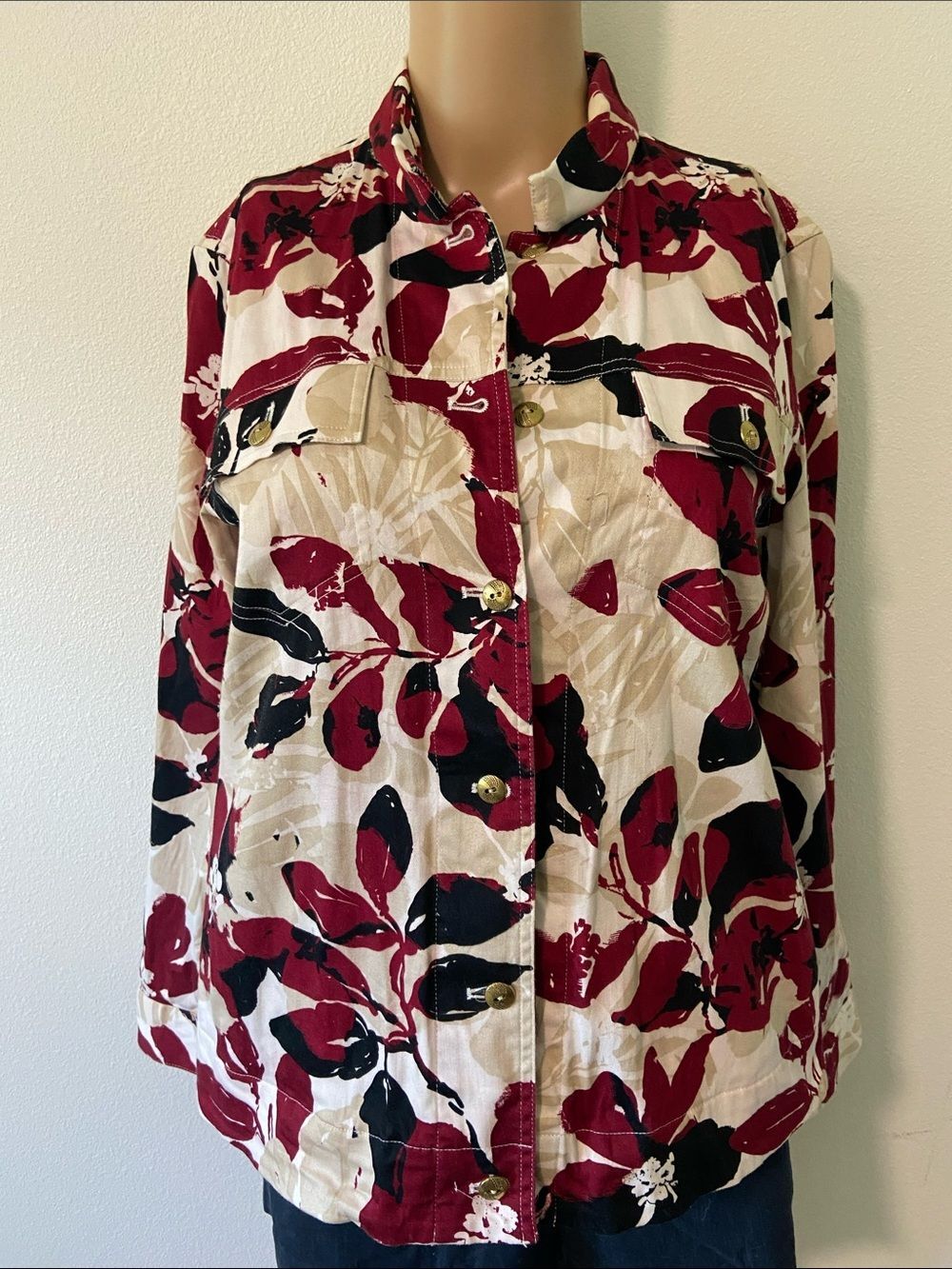 Draper’s & Damons Button-Down Floral Print  lightweight cotton blend jacket sz M